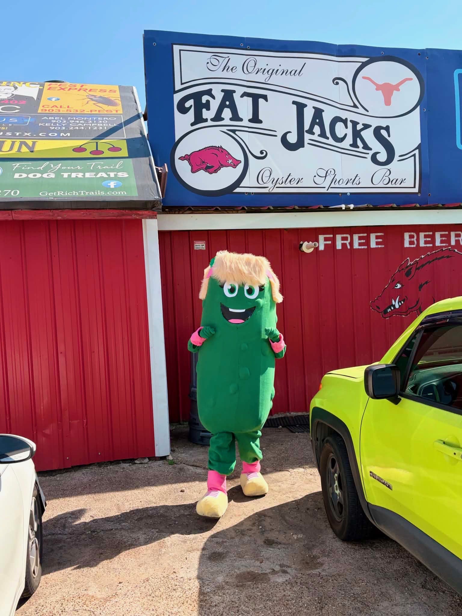 Paddy the Pickle outside Fat Jack's